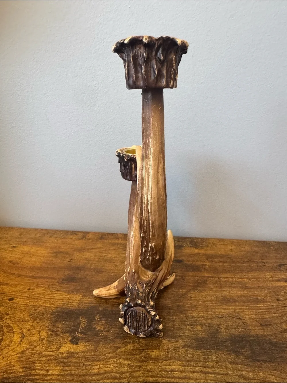 Vintage Faux Antler Double Taper Candle Holder Rustic‎ Deer Lodge Cabin Decor